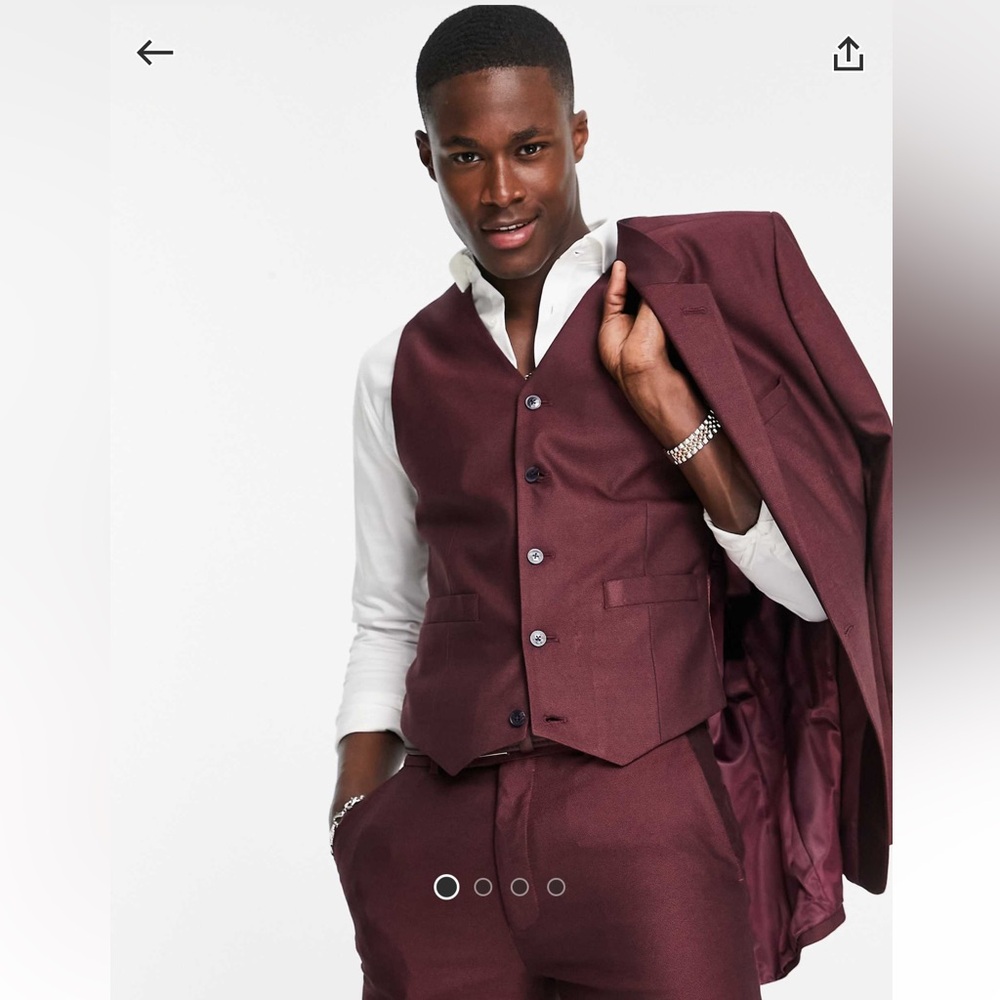 Men's Oxford Skinny Suit Vest in Burgundy